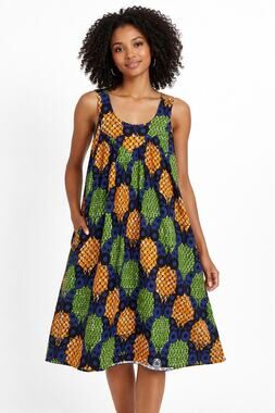 Vintage 1990s African Wax Print Cotton A-Line Dress P.H Garments One Size